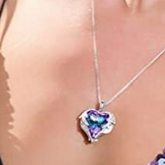 Angel Wings Love Silver White Zircon Sky Blue Crystal Pendant Necklace - Picture 2 of 13